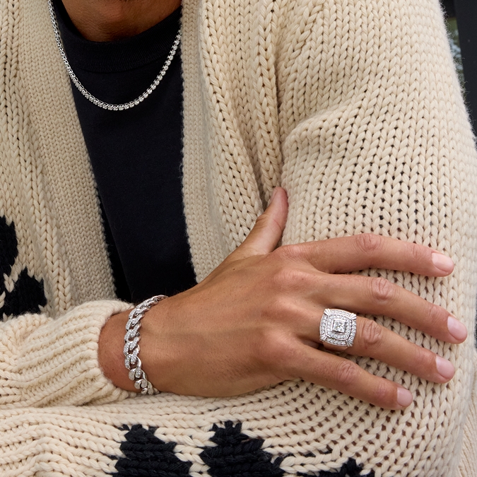 Man decked out in trendy men's jewelry from KAY
