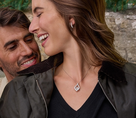 Woman wearing Unstoppable Love diamond necklace