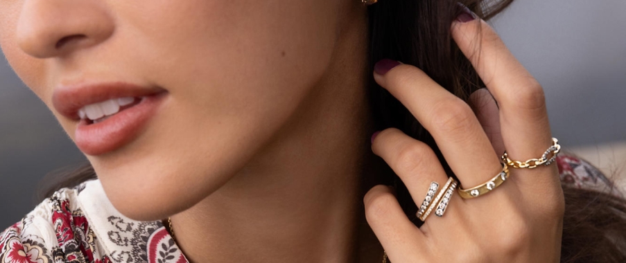 Woman wearing Le Vian Desert Diamond rings