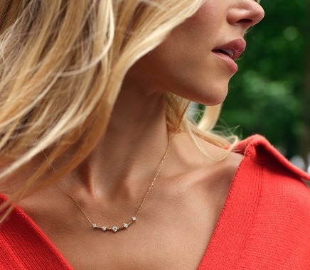 Woman wearing Milestones diamond necklace