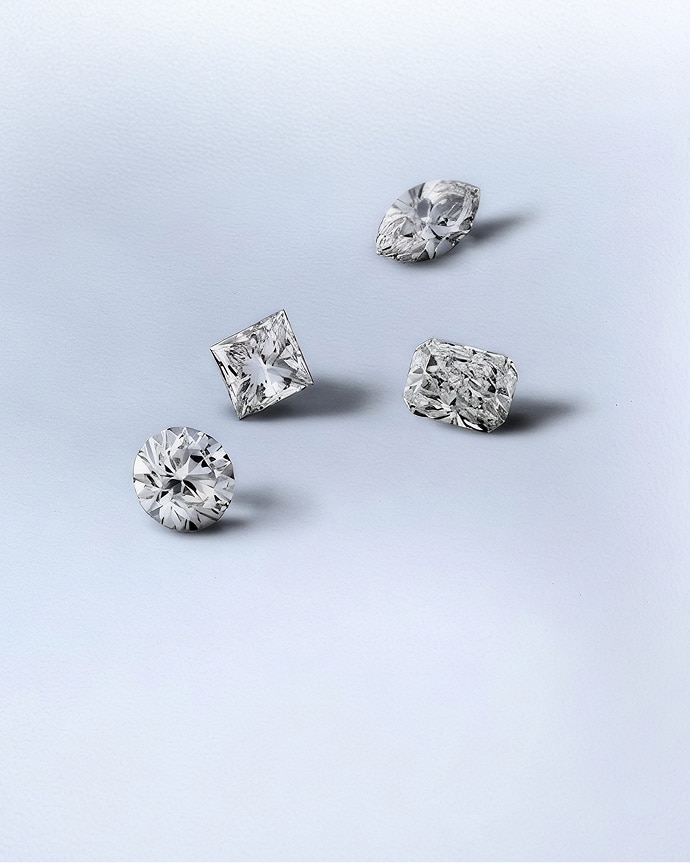 Scattered diamonds on blue background