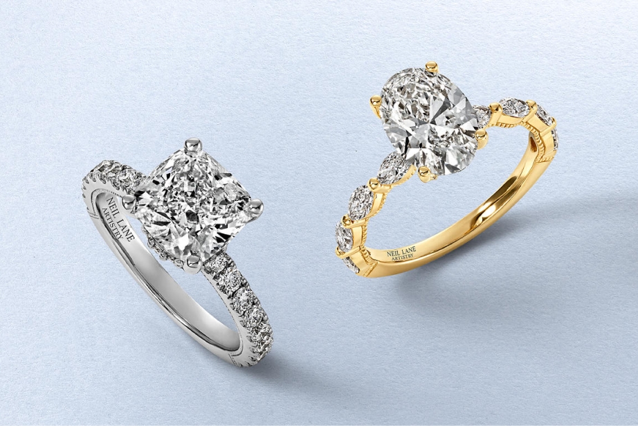 One white gold and one yellow gold diamond neil lane engagement rings from KAY