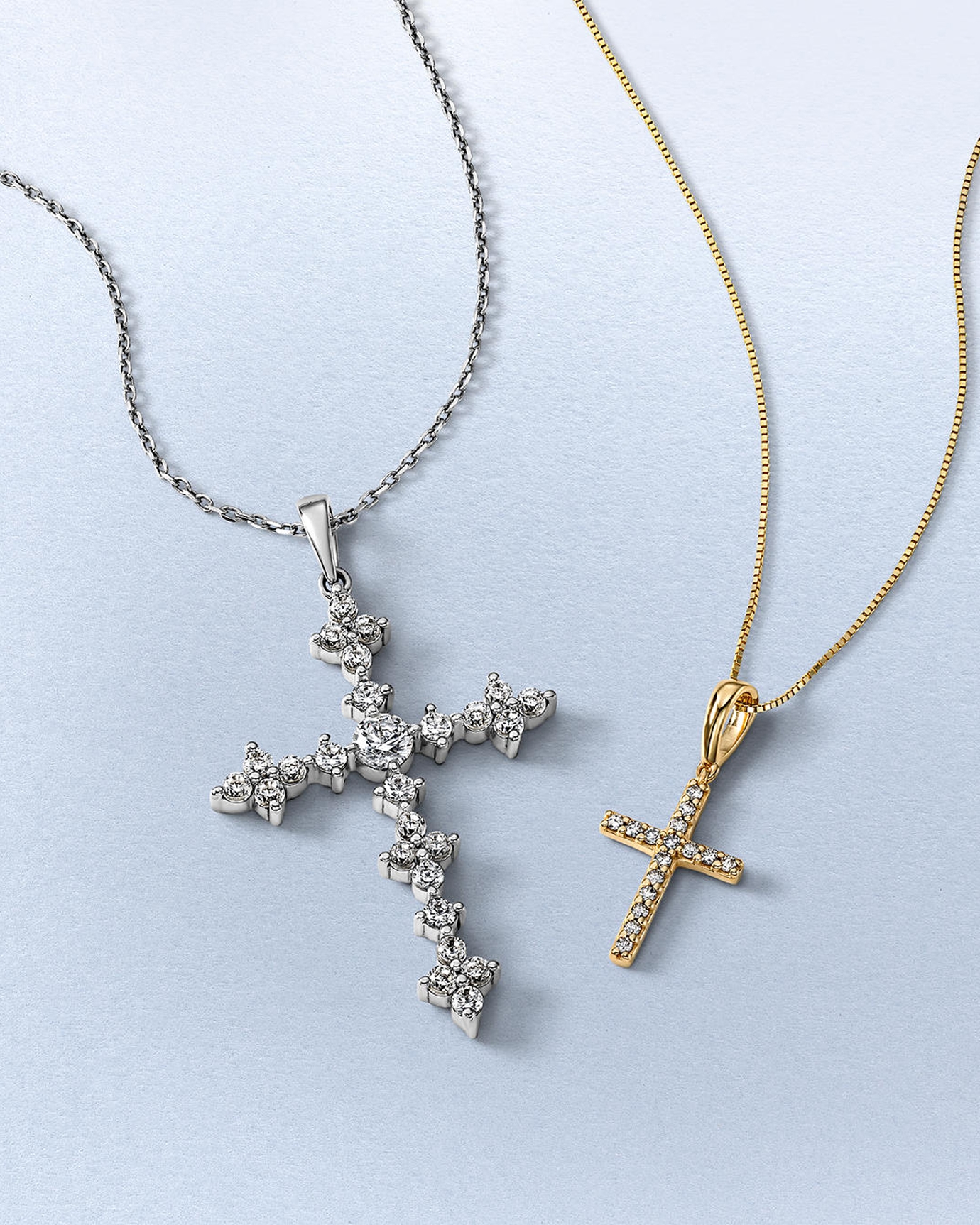 White gold and yellow gold cross necklaces from KAY