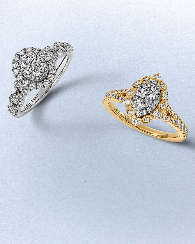 White gold and yellow gold engagement rings from KAY