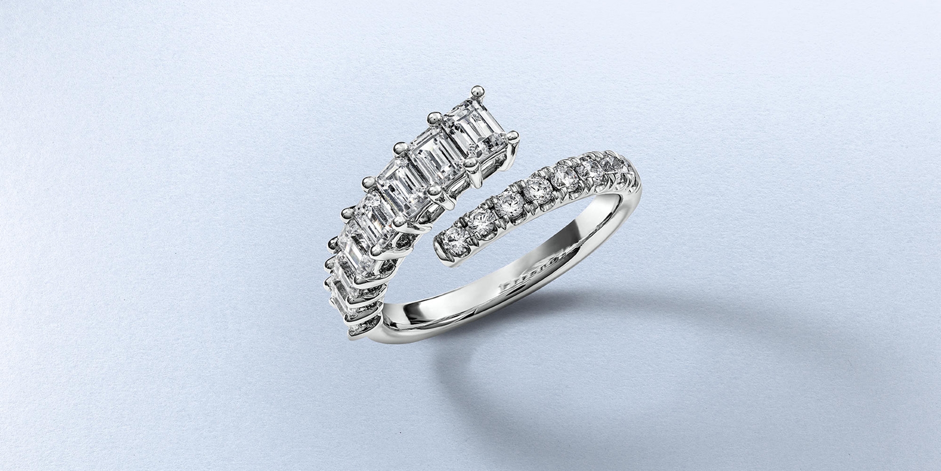 Ring with emerald cut diamonds from KAY