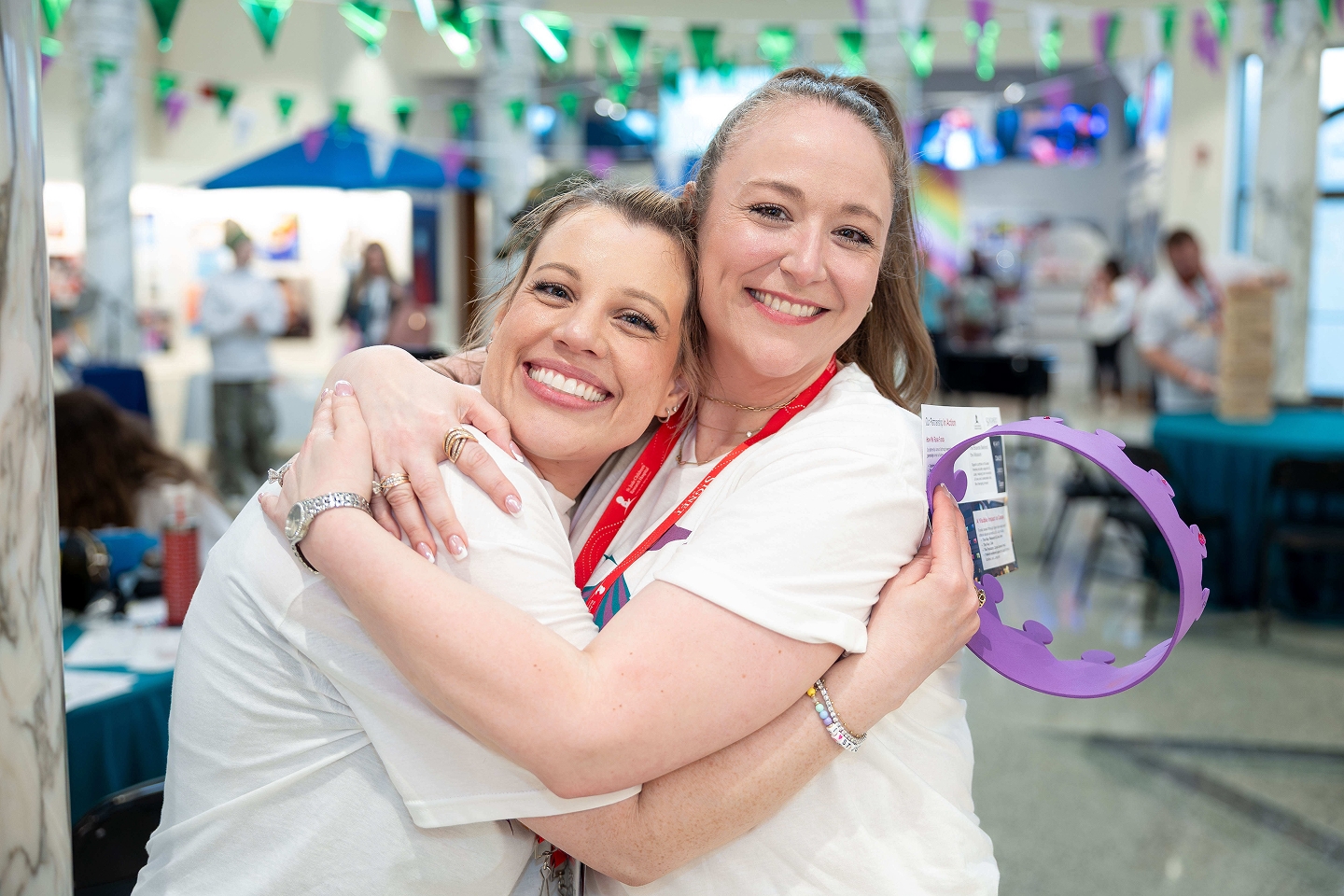 Two St. Jude volunteers hugging