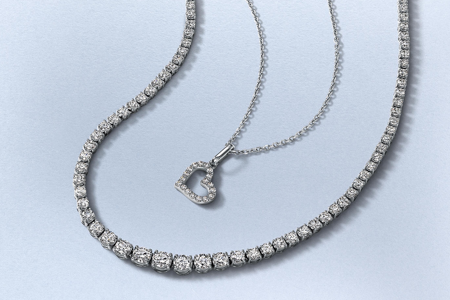 Diamond tennis and diamond heart necklace from KAY