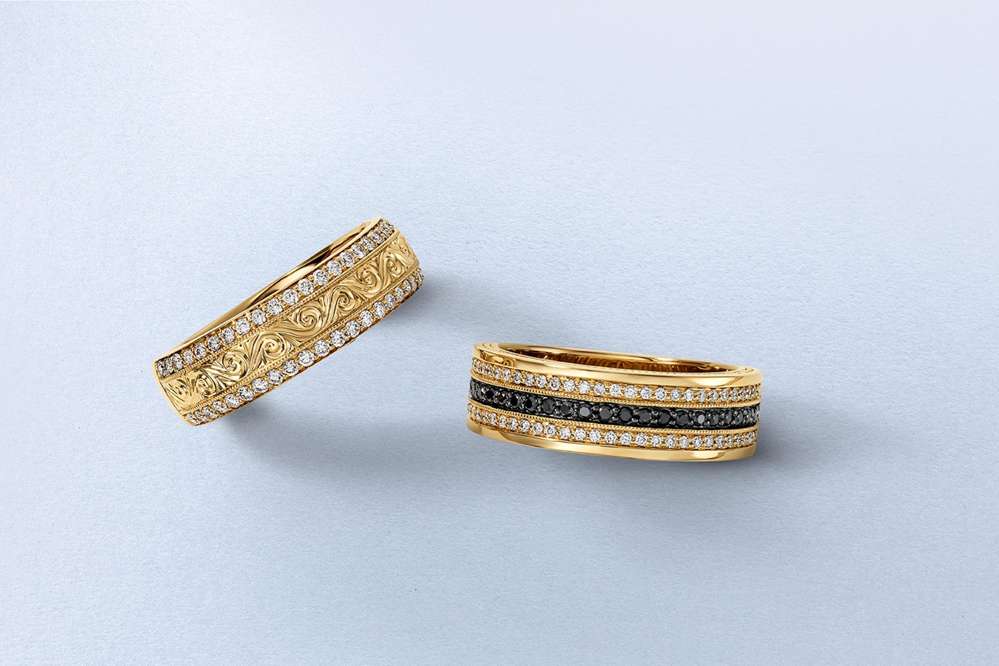 Men's yellow and diamond wedding rings from KAY