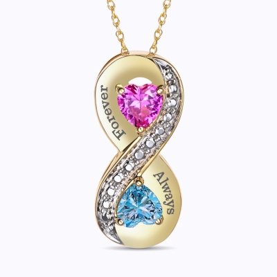 Image of gold birthstone necklace with Forever Always text