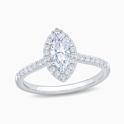 Image of marquise cut diamond halo engagement ring