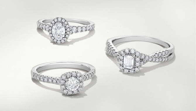 Image of three diamond engagement rings under $2000
