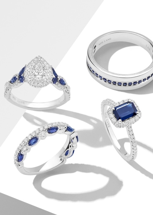 Blue sapphire engagement rings and wedding bands from Neil Lane