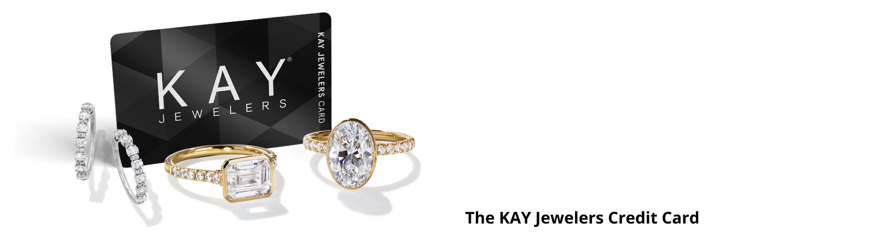 Image of Kay Jewelers Credit Card next to earrings and two rings