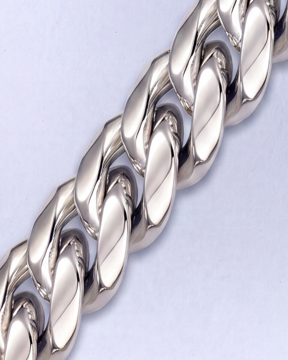 Close up of white gold chain