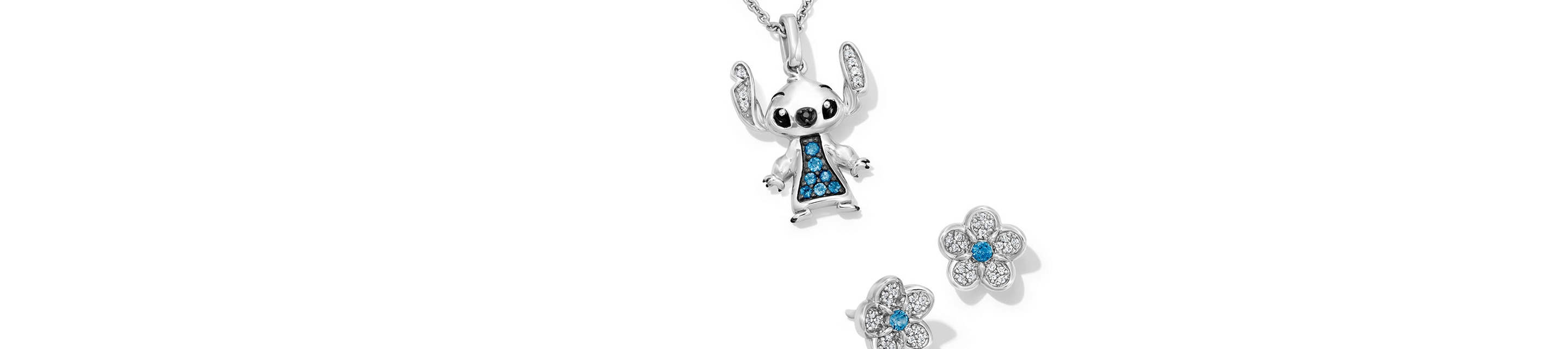 Disney Treasures Stitch necklace and flower earrings