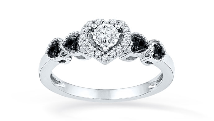 Black and White Diamond heart promise ring. Explore heart promise rings in various styles