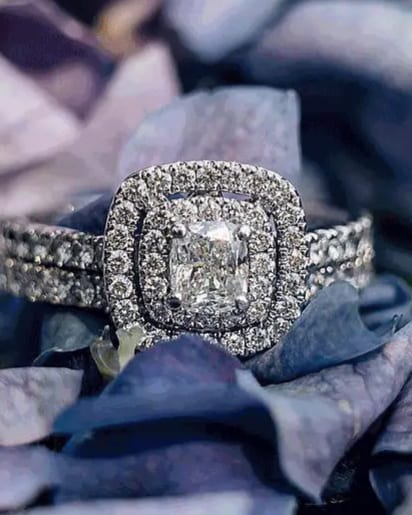 Close up of cushion cut ring