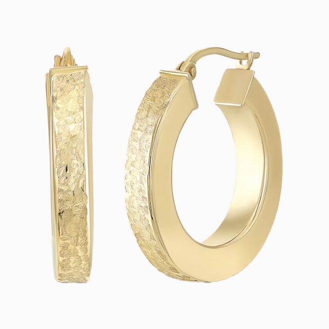 Repurposed Gold Square-Edge Textured Hoop Earrings
