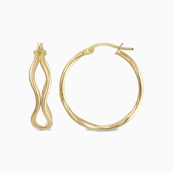Repurposed Gold Wavy Double Hoop Earrings 