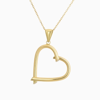 Repurposed Gold Tilted Tube Heart Outline Necklace 