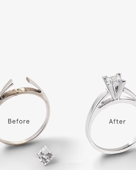 Image showing before and after diamond is cleaned and put back into setting