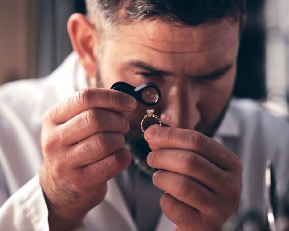 Image of jeweler inspecting ring